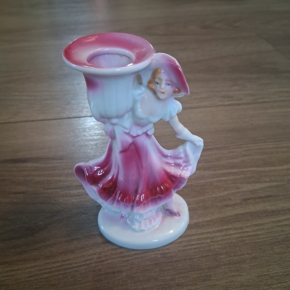 Candlestick Dancing Girl Pink Dress Antique‎ Germany Porcelain 1930s Art Deco - Picture 1 of 11